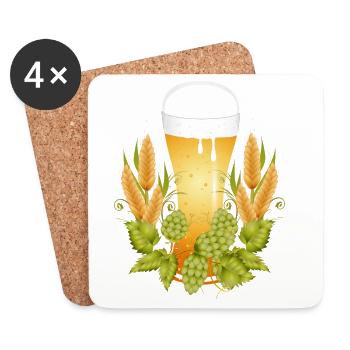 Verre à bière avec du houblon et du malt – motif traditionnel - Dessous de verre (lot de 4) - blanc - Devant