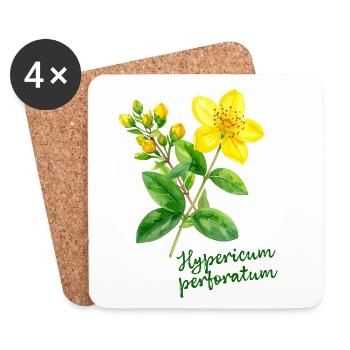 Hypericum perforatum - botanische Illustration - Untersetzer (4er-Set) - Weiß - Vorne