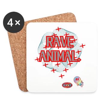 RAVE ANIMAL – Techno Streetwear Design - Coasters (set of 4) - white - Front