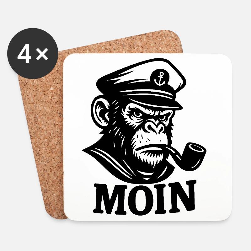 KapitänAffe mit Pfeife MOIN Design - Untersetzer (4er-Set) - Weiß