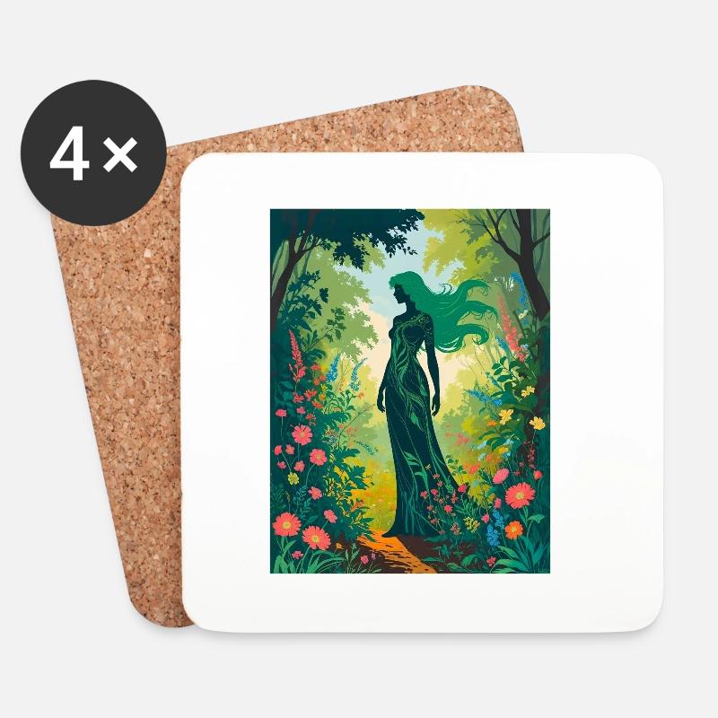 Mutter Natur im Zauberwald - Untersetzer (4er-Set) - Weiß