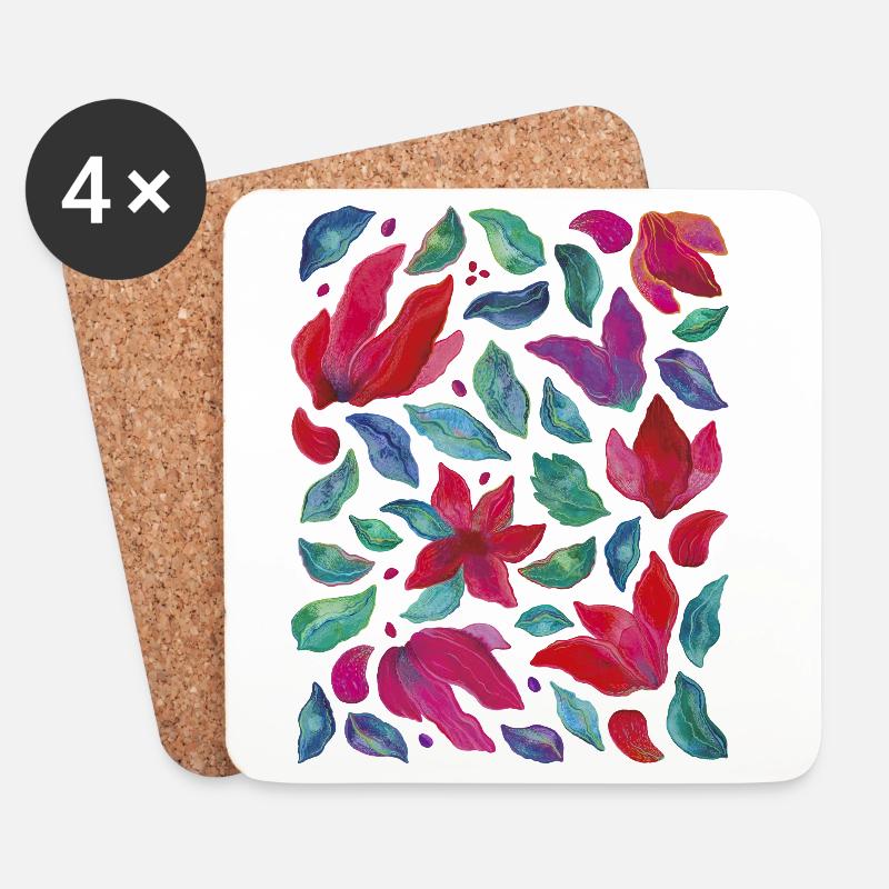 Fleurs vibrantes - Dessous de verre (lot de 4) - blanc