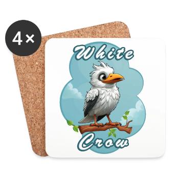 Dessin animé corbeau blanc sur branche - Dessous de verre (lot de 4) - blanc - Devant