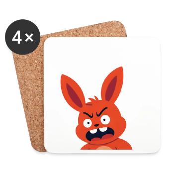 Angry Red Bunny Cartoon - Coasters (set of 4) - white - Front