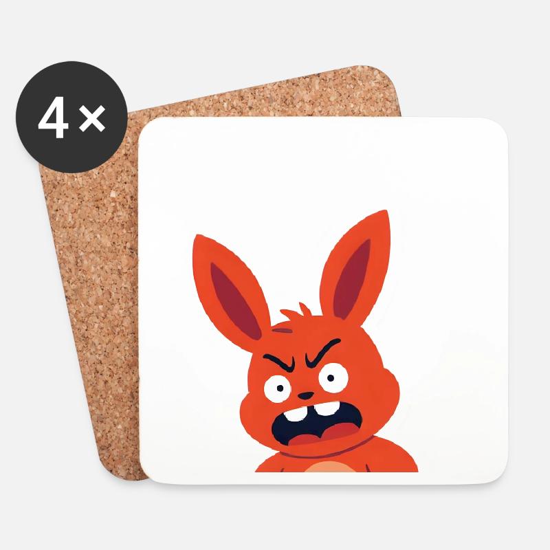 Wütender roter Hase Cartoon - Untersetzer (4er-Set) - Weiß