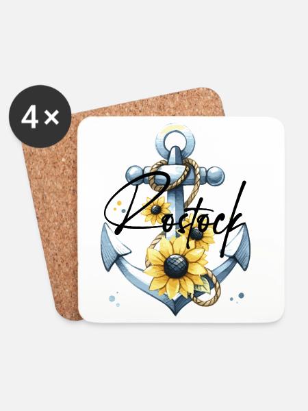 Meeresanker mit Sonnenblumenmotiven - Untersetzer (4er-Set) - Weiß