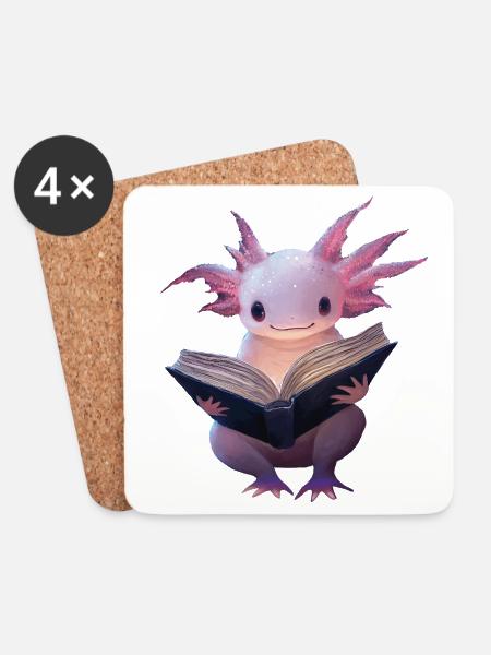 Axolotl liest Buch - Untersetzer (4er-Set) - Weiß