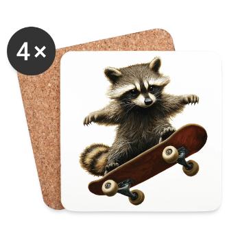 Raccoon Skateboard - Dessous de verre (lot de 4) - blanc - Devant