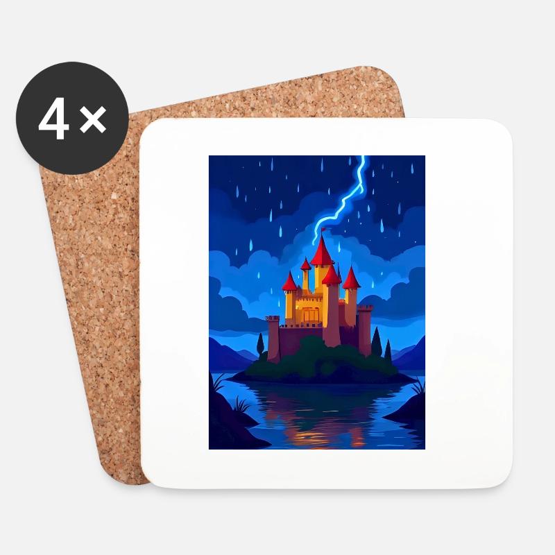 Enchanted Castle with Night Lightning - Coasters (set of 4) - white