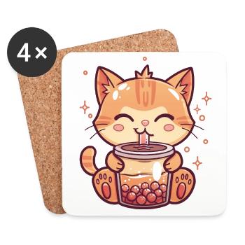 Katze trinkt Bubble Tea - Untersetzer (4er-Set) - Weiß - Vorne