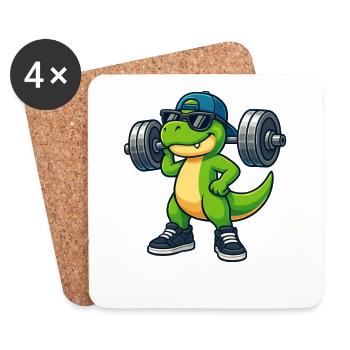Cooler T-Rex Hantel Gewichtheber Workout Fitness - Untersetzer (4er-Set) - Weiß - Vorne