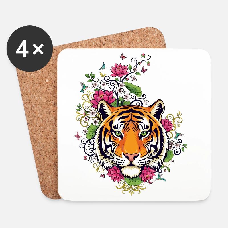 Tiger - Untersetzer (4er-Set) - Weiß