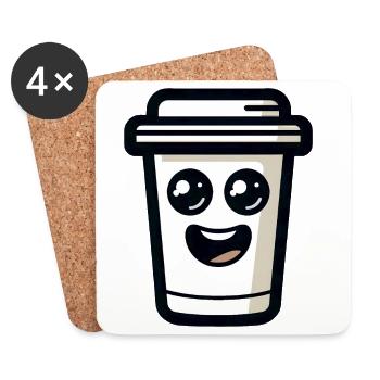 Fröhliche Kaffeetasse mit Lächeln und Karikatur - Untersetzer (4er-Set) - Weiß - Vorne