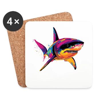 Shark Shark Tiger Shark Diver Cute Sharks Great White Shark - Coasters (set of 4) - white - Front