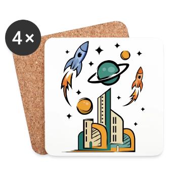Futuristische Stadt mit Raketen - Untersetzer (4er-Set) - Weiß - Vorne