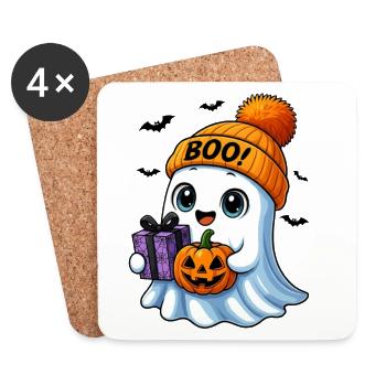 Fantôme d’Halloween mignon avec citrouille - Dessous de verre (lot de 4) - blanc - Devant