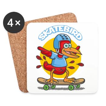Skatebird Karikatur - Untersetzer (4er-Set) - Weiß - Vorne
