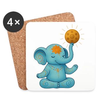 Yoga Elefant mit Handpan Sonne - Untersetzer (4er-Set) - Weiß - Vorne