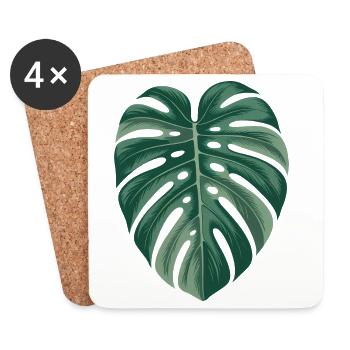 Tropische Monstera-Blatt-Illustration - Untersetzer (4er-Set) - Weiß - Vorne