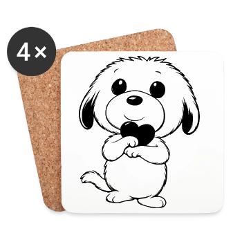 Cute dog with heart in his paws - Coasters (set of 4) - white - Front