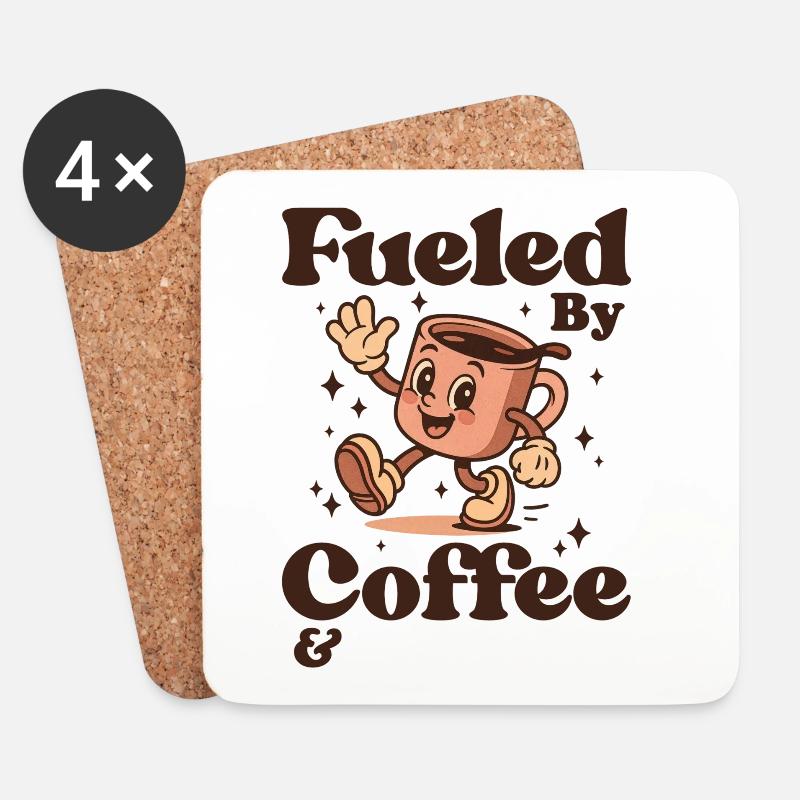 Fueled by Coffee – Retro Motiv - Untersetzer (4er-Set) - Weiß