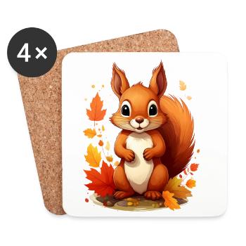 Écureuil mignon en automne - Dessous de verre (lot de 4) - blanc - Devant