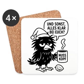 Cute Raven with Cup and Speech Bubble - Coasters (set of 4) - white - Front