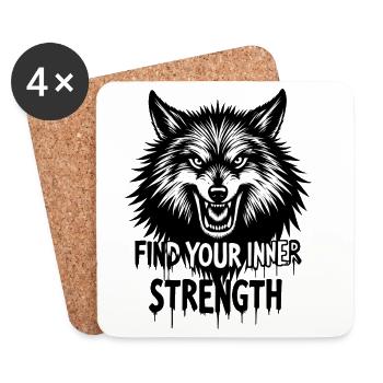 Fierce Wolf Emblem T-Shirt Design - Coasters (set of 4) - white - Front