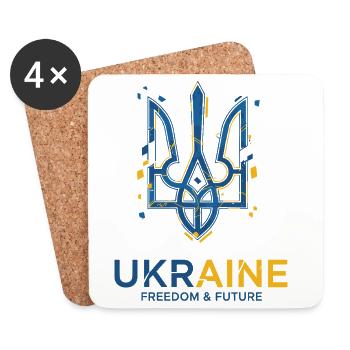 Emblème du trident ukrainien sur le thème de la liberté - Dessous de verre (lot de 4) - blanc - Devant