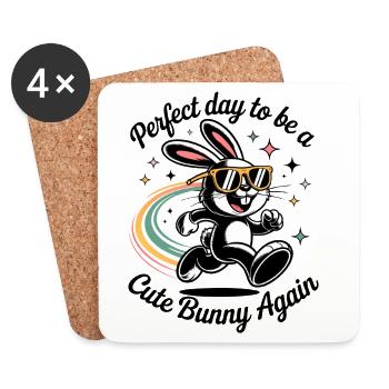 Lapin rétro Hoppel avec lunettes de soleil - Dessous de verre (lot de 4) - blanc - Devant