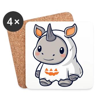 Rhinocéros Halloween fantôme - Dessous de verre (lot de 4) - blanc - Devant