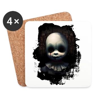 Visage de poupée cassé - Dessous de verre (lot de 4) - blanc - Devant