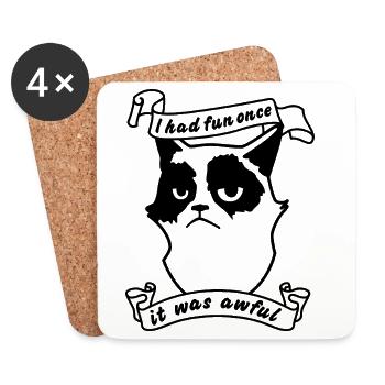 Mürrischer Kater – I Had Fun Once Katzenwitz - Dessous de verre (lot de 4) - blanc - Devant