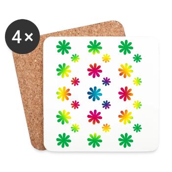 colorful flowers - retro - rainbow blossoms pattern - Coasters (set of 4) - white - Front
