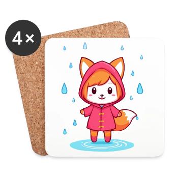 Petit renard chibi en imperméable - Dessous de verre (lot de 4) - blanc - Devant