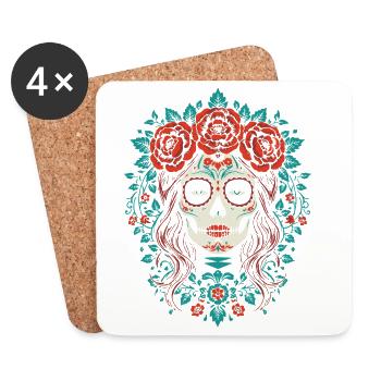 Couronne florale crâne en sucre - Dessous de verre (lot de 4) - blanc - Devant