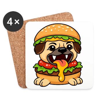 Lustiger Mops mit Burger Cheeseburger Fast Food - Untersetzer (4er-Set) - Weiß - Vorne