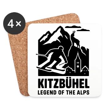 Silhouette de vacances de ski et de sports d'hiver à Kitzbühel - Dessous de verre (lot de 4) - blanc - Devant