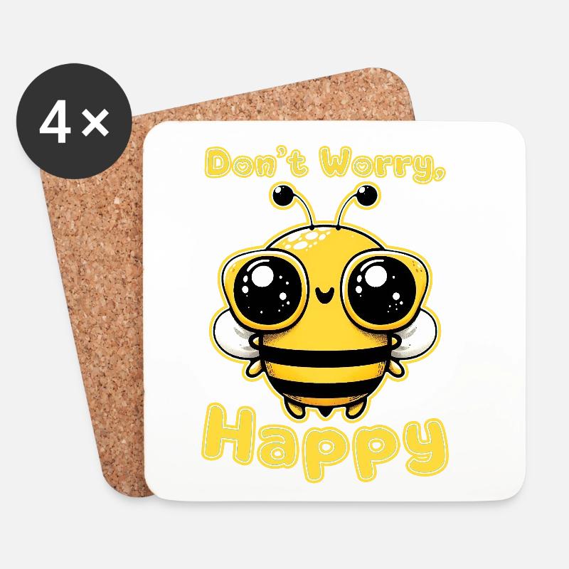 Dont Worry Bee Happy  - Coasters (set of 4) - white