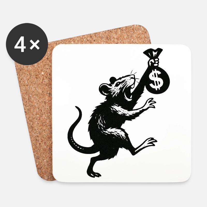 Ratte mit Geldsack im Banksy-Style - Untersetzer (4er-Set) - Weiß