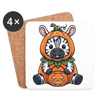 Mignon zèbre d’Halloween avec chapeau et lanterne citrouille - Dessous de verre (lot de 4) - blanc - Devant