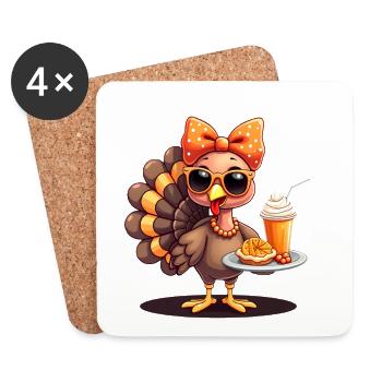 Dinde de Thanksgiving avec lunettes de soleil - Dessous de verre (lot de 4) - blanc - Devant