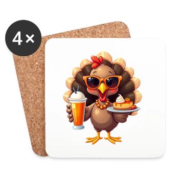 Dinde de Thanksgiving avec lunettes de soleil - Dessous de verre (lot de 4) - blanc - Devant
