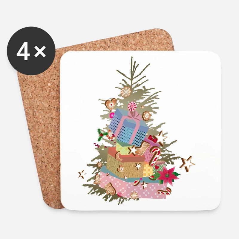 Weihnachtsbaum mit Geschenken und Lebkuchen - Untersetzer (4er-Set) - Weiß