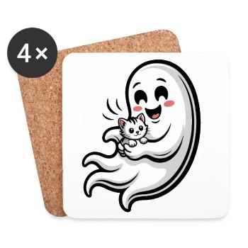 Cuddly Ghost with Cat - Coasters (set of 4) - white - Front