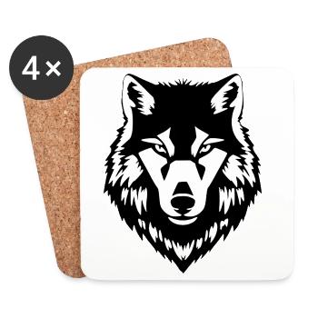 Loup T-shirt Noir et Blanc Cadeau - Dessous de verre (lot de 4) - blanc - Devant