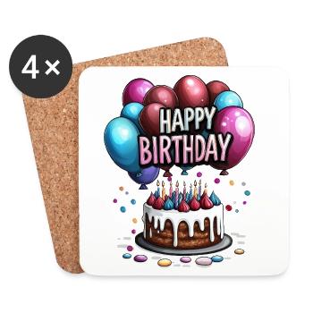 Happy Birthday Cake Baloons Party Birthday - Coasters (set of 4) - white - Front