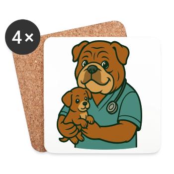 Bulldogge Tierarzt hält Welpe niedliches Tier Karikatur - Untersetzer (4er-Set) - Weiß - Vorne