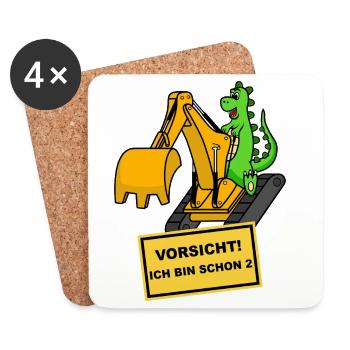 Dino Bagger 2 ans Anniversaire - Dessous de verre (lot de 4) - blanc - Devant