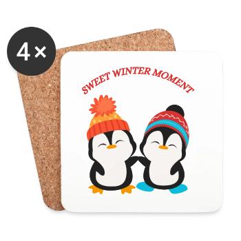 Fröhliche Pinguinfreunde - Untersetzer (4er-Set) - Weiß - Vorne
